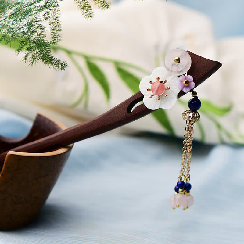 Red Sandalwood Pink Crystal Charm Healing Hairpin Decorations - image 4