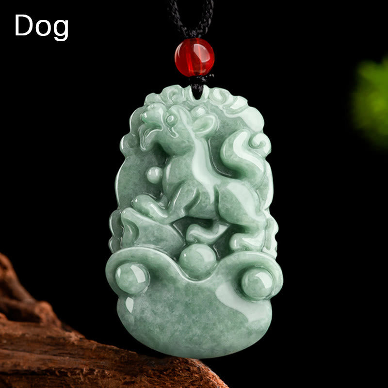 Buddha Stones Natural Green Jade 12 Chinese Zodiac Luck Prosperity Necklace Pendant - Dog - image 19