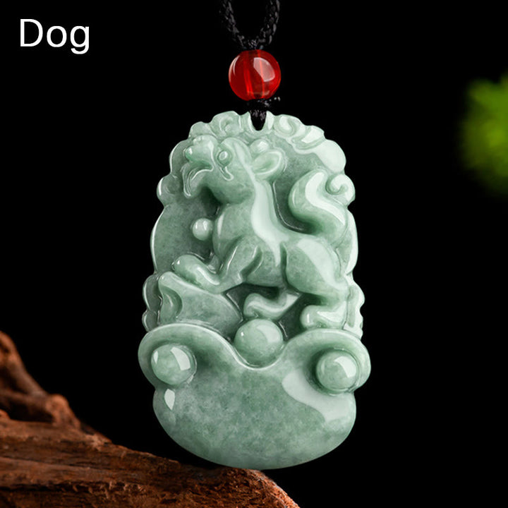 Buddha Stones Natural Green Jade 12 Chinese Zodiac Luck Prosperity Necklace Pendant - Dog - image 19