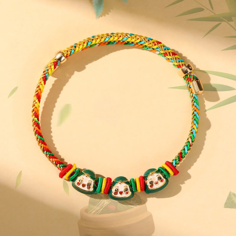 Buddha Stones Colorful Rope Zongzi Pattern Luck Handmade Child Adult Bracelet - Golden Colorful Rope-Three Zongzi(Green)(Wrist Circumference 12-20cm) - image 0