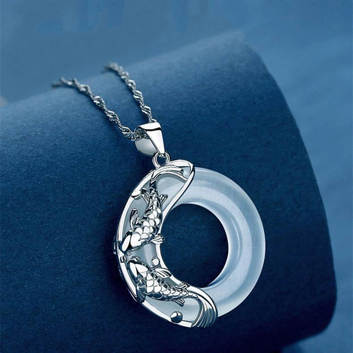 Buddha Stones Natural White Jade Koi Lucky Necklace - image 2