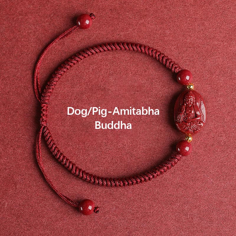 Buddha Stones Chinese Zodiac Natal Buddha Cinnabar Keep Away Evil Spirits Rope Bracelet - Dog/Pig-Amitabha Buddha - image 9