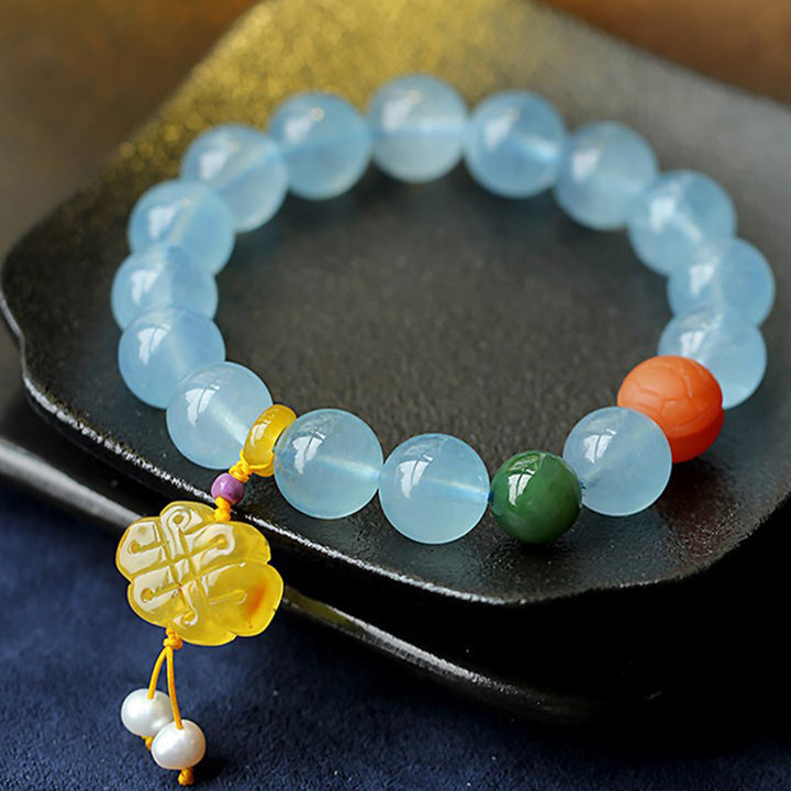 Buddha Stones Natural Aquamarine Amber Chinese Knotting Charm Peace Bracelet - image 7