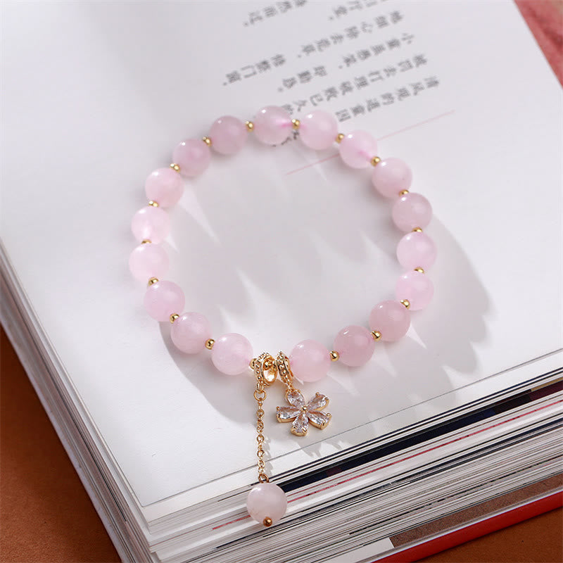 Buddha Stones Natural Pink Crystal Plum Blossom Love Bracelet - image 1