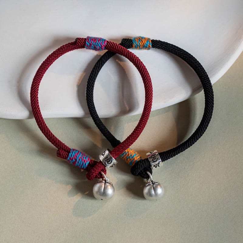 Buddha Stones 925 Sterling Silver Tibetan Handmade Om Mani Padme Hum Persimmon Charm Luck Protection Braided Bracelet - image 1