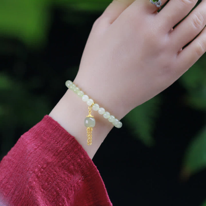 Buddha Stones 925 Sterling Silver Hetian Jade Beaded Wealth Charm Bracelet - image 2