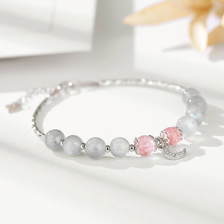 Buddha Stones Strawberry Quartz Moonstone Luck Moon Charm Bracelet - Strawberry Quartz&Moonstone - image 0