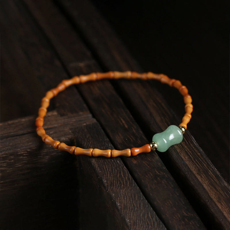 Buddha Stones Natural Olive Pit Green Aventurine Bamboo Pattern Luck Bracelet - image 7