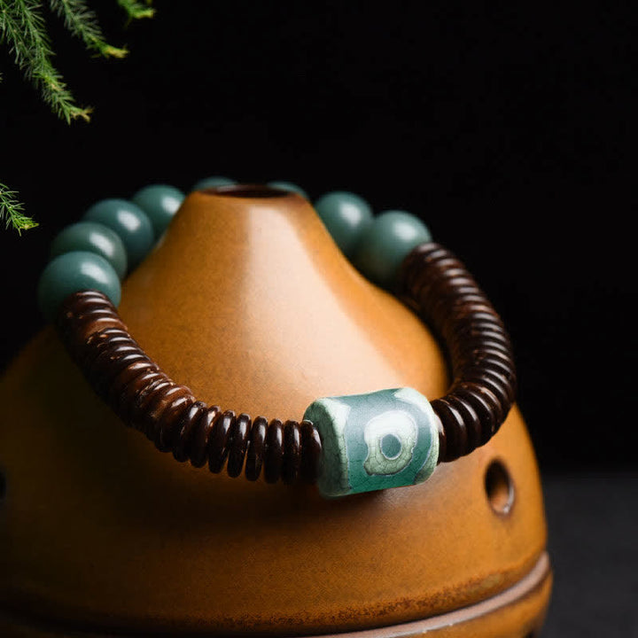Tibetan Cyan Bodhi Seed Dzi Bead Coconut Shell Keep Away Evil Spirits Bracelet - image 1