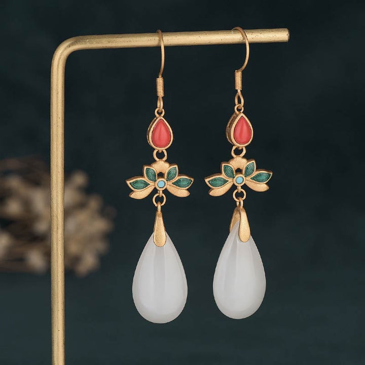 Buddha Stones FengShui White Jade Luck Drop Earrings - 1 - image 0