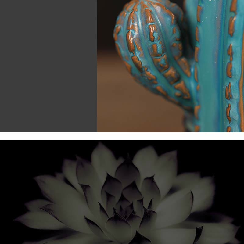 Buddha Stones Cactus Ceramic Healing Backflow Smoke Fountain Incense Burner - image 5