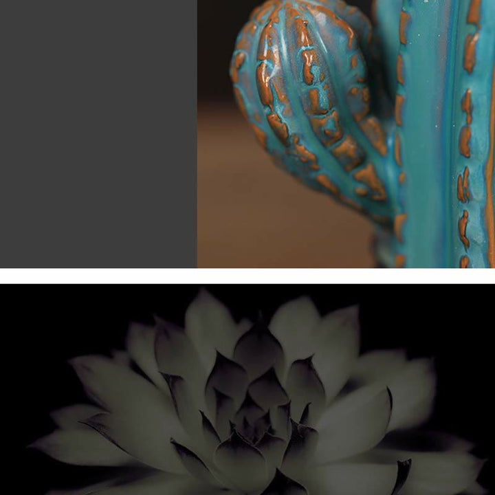 Buddha Stones Cactus Ceramic Healing Backflow Smoke Fountain Incense Burner - image 5