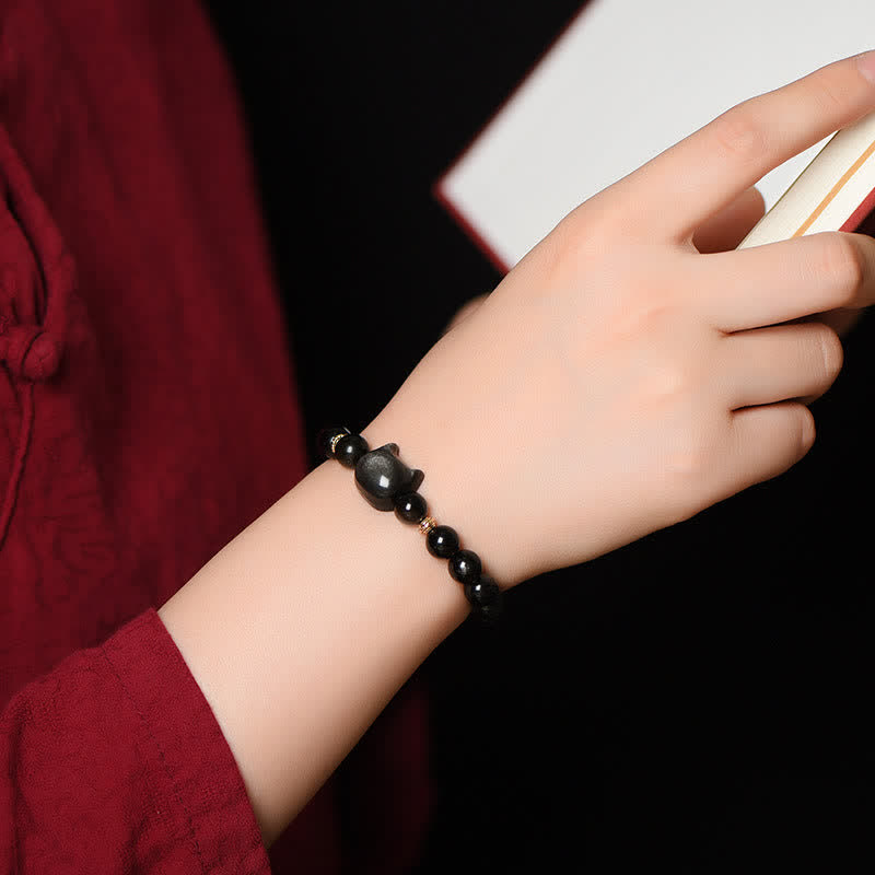 Buddha Stones Gold Sheen Obsidian Silver Sheen Obsidian Lovely Paw Lucky Cat Protection Bracelet - image 37