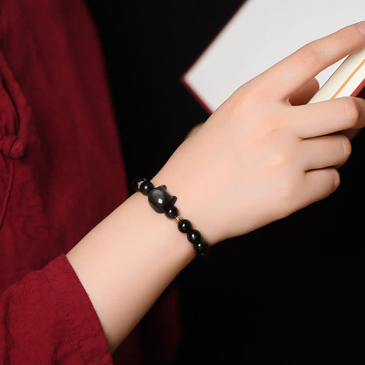Buddha Stones Gold Sheen Obsidian Silver Sheen Obsidian Lovely Paw Lucky Cat Protection Bracelet - image 37