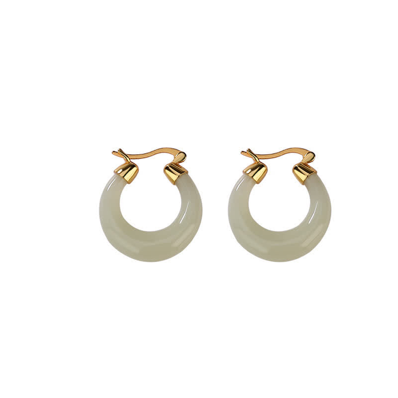 Buddha Stones Round Jade Cyan Jade Prosperity Luck Drop Earrings - image 6