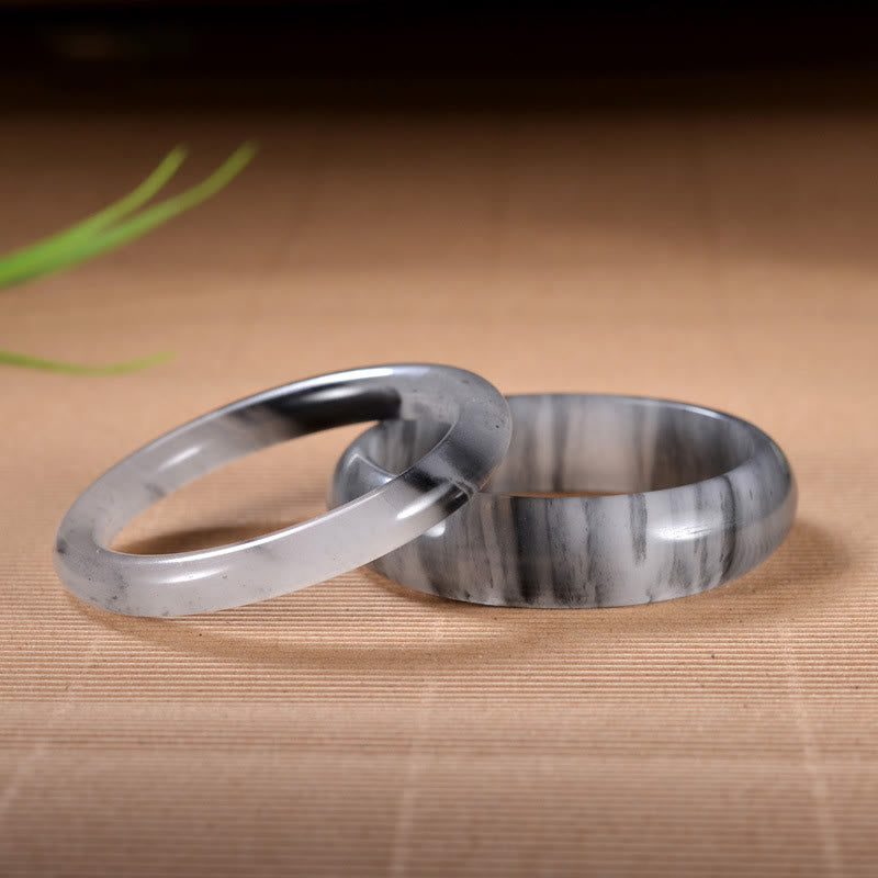 Buddha Stones Natural Ink Color Golden Silk Jade Wealth Bracelet Bangle - image 3