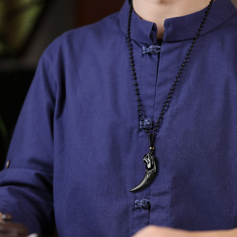 Buddha Stones Natural Black Jade Chinese Zodiac Dragon Tooth Pattern Protection Necklace Pendant - image 6