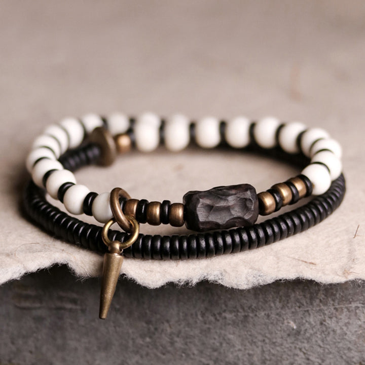 Buddha Stones Bone Beads Ebony Wood Copper Strength Couple Bracelet - 18cm - image 0