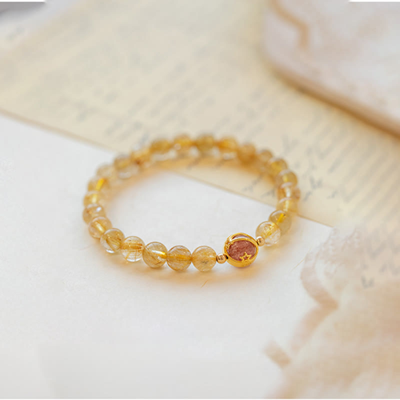 Buddha Stones Golden Rutilated Quartz Strawberry Quartz Star Protection Bracelet - image 6