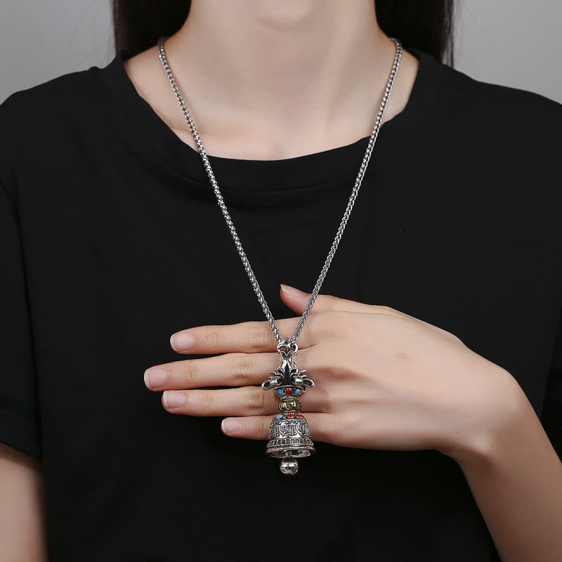 Buddha Stones Tibetan Om Mani Padme Hum Dorje Vajra Bell Strength Necklace Pendant - image 4