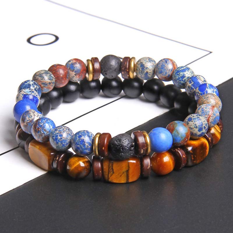 Buddha Stones 2PCS Healing Crystal Emperor Stone Tiger Eye Bead Bracelet - image 3