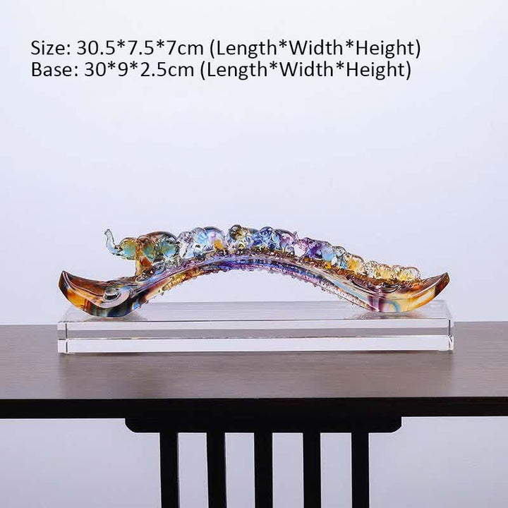 Buddha Stones Handmade Liuli Crystal Ruyi Elephant Art Piece Home Decoration With Crystal Base - 30.5*7.5*7cm - image 6