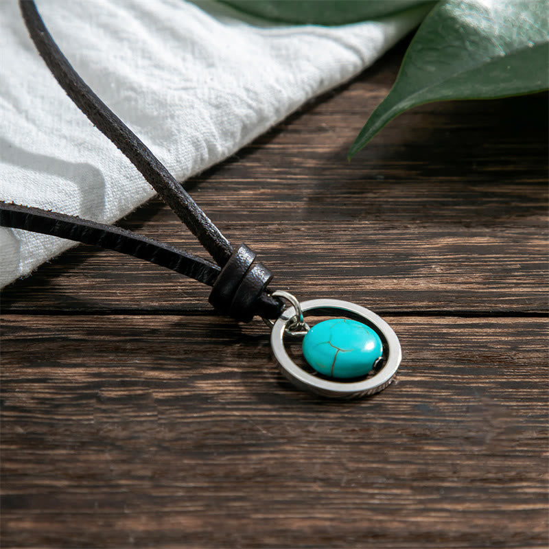 Buddha Stones Round Turquoise Stone Protection Strength Necklace Pendant - Turquoise(Purification♥Protection) - image 0