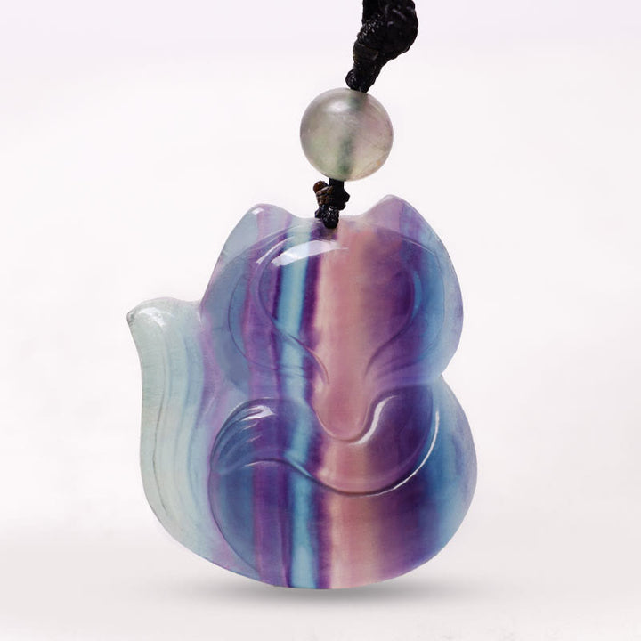 Buddha Stones Natural Fluorite Gold Sheen Obsidian Fox Pendant Protection Necklace - Fluorite (Protection ♥ Power) - image 15