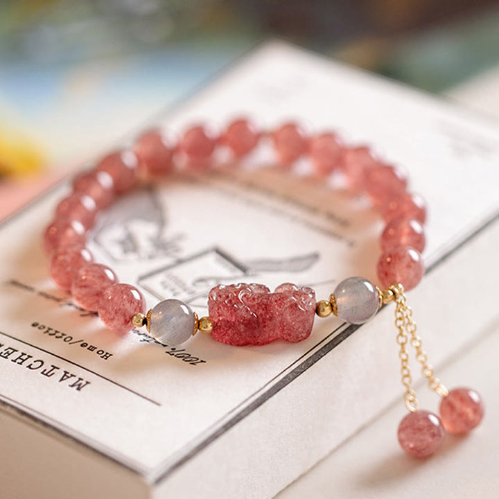 Buddha Stones Natural Strawberry Quartz Moonstone PiXiu Love Healing Bracelet - image 5
