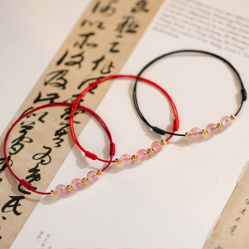Buddha Stones Strawberry Crystal Beads Luck Red String Anklet - image 1