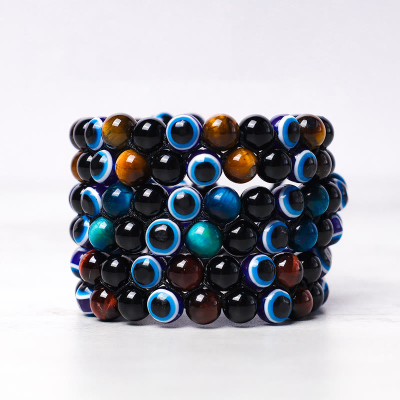 Buddha Stones Evil Eye Hematite Tiger Eye Protection Beaded Bracelet - image 3