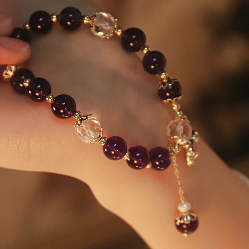 Buddha Stones 14k Gold Plated Natural Amethyst Healing Maple Leaf Charm Bracelet - image 6