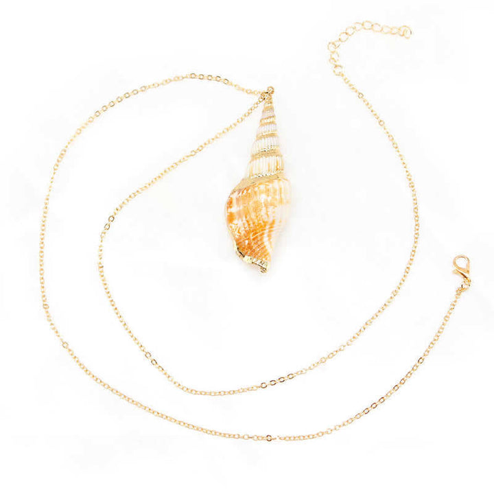 Natural Shankha Conch Shell Seashell Lucky Necklace Pendant - Gold - image 0
