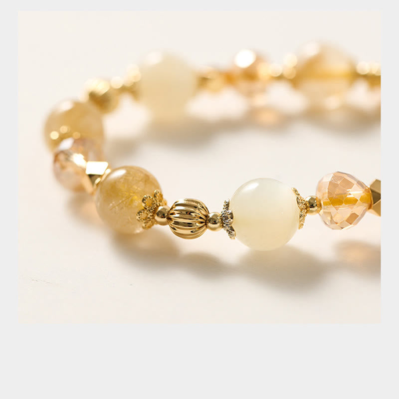 Buddha Stones 14K Gold Plated Golden Rutilated Quartz Wealth Bell Lucky Fortune Charm Bracelet - image 4