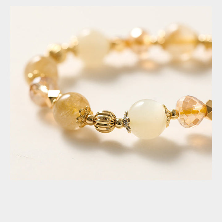 Buddha Stones 14K Gold Plated Golden Rutilated Quartz Wealth Bell Lucky Fortune Charm Bracelet - image 4