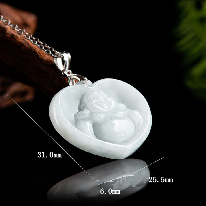 Buddha Stones Laughing Buddha White Jade Luck Blessing Titanium Steel Chain Necklace Pendant - image 8
