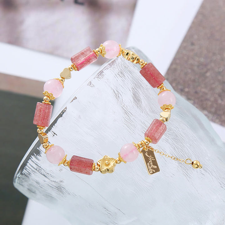 Buddha Stones Strawberry Quartz Pink Crystal Love Heart Flower Positive Bracelet - image 4