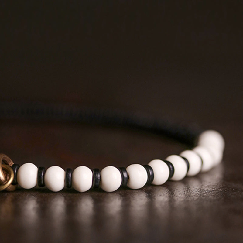 Buddha Stones Bone Beads Ebony Wood Copper Strength Couple Bracelet - image 7