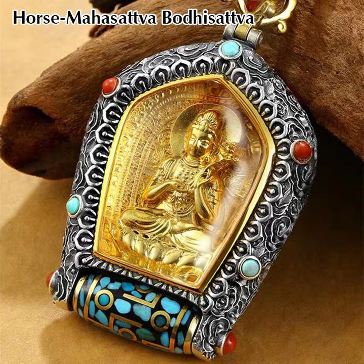 Buddha Stones Tibet Chinese Zodiac Natal Buddha Thangka Prosperity Rotatable Dzi Bead Necklace Pendant - Horse-Mahasattva Bodhisattva - image 7