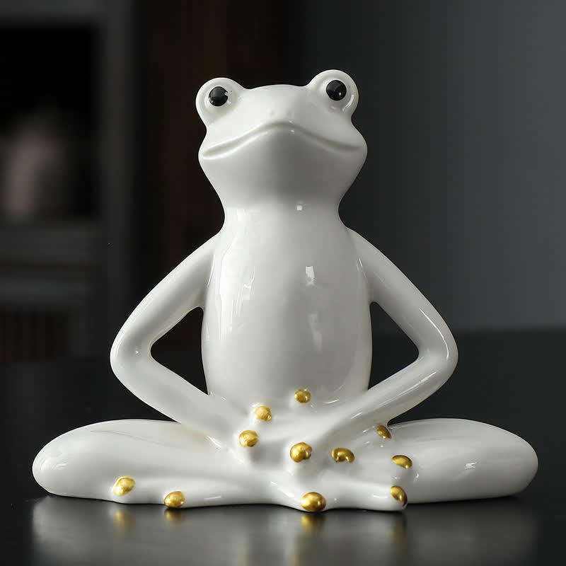 Buddha Stones Meditating Ceramic Zen Frog Statue Decoration - Frog - White - image 8