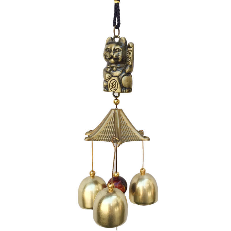 Buddha Stones Auspicious Wealth Cat Wall Hanging Chime Bell Copper Luck Handmade Home Decoration - image 6