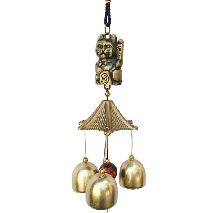 Buddha Stones Auspicious Wealth Cat Wall Hanging Chime Bell Copper Luck Handmade Home Decoration - image 6