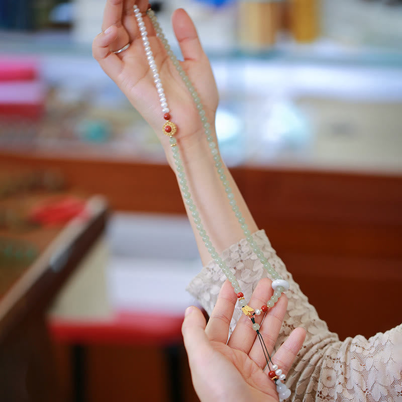 Buddha Stones 925 Sterling Silver Plated Gold Natural Hetian Jade Pearl Butterfly Gourd Luck Bracelet - image 4