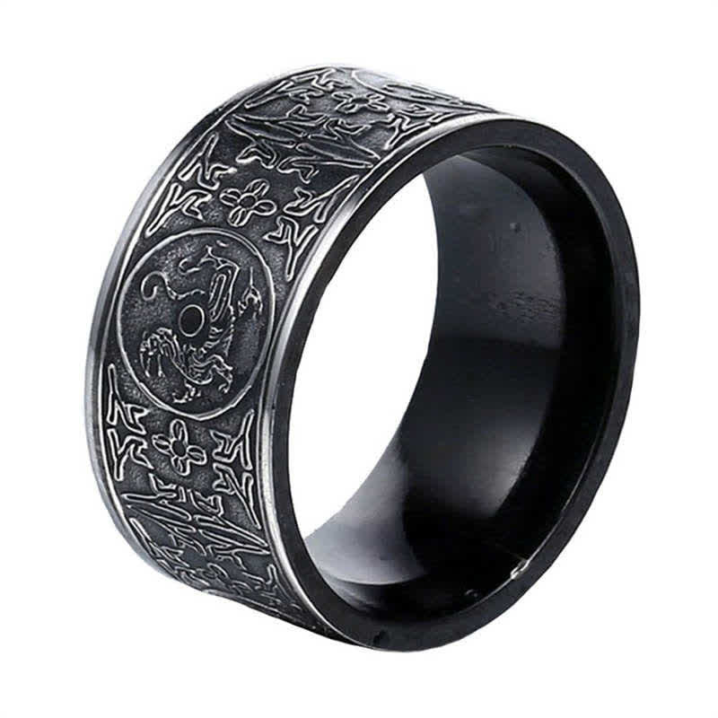 Buddha Stones Four Guardian Beast Dragon White Tiger Suzaku Basalt Carved Success Luck Ring - image 0