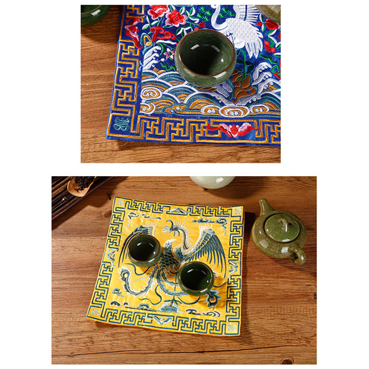 Buddha Stones Crane Phoenix Dragon Kirin Embroidered Cup Mat Pad Tea Cup Coaster Square Kung Fu Tea Mat - image 36