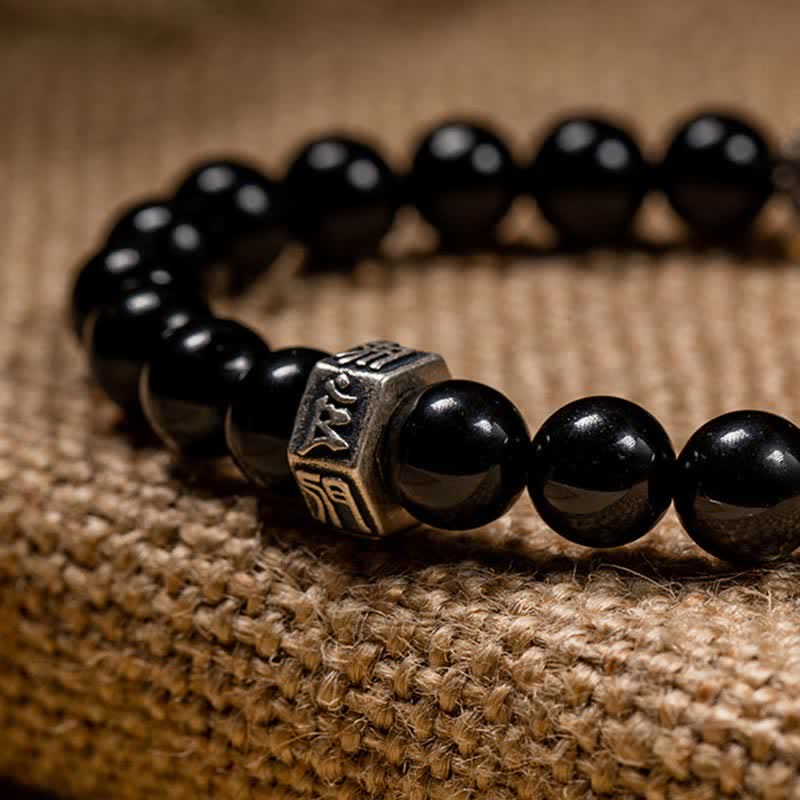 Buddha Stones Chinese Zodiac Natal Buddha 925 Sterling Silver Black Obsidian Moonstone Strength Bracelet - image 14