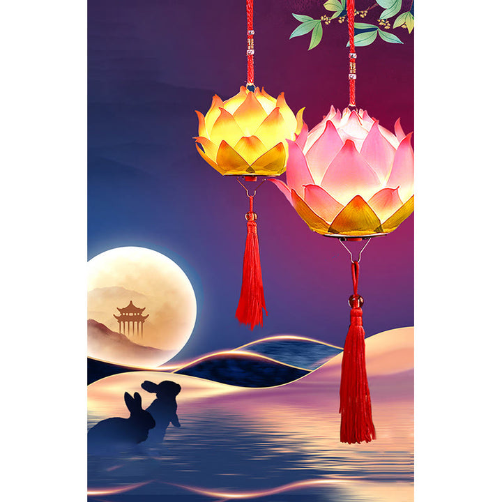 Buddha Stones DIY Lotus Flower Dragon Lantern Tassel Lamp Decoration - image 8