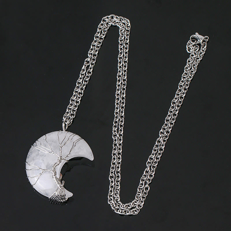 Buddha Stones Natural Quartz Crystal Moon Tree Of Life Healing Energy Necklace Pendant - image 10