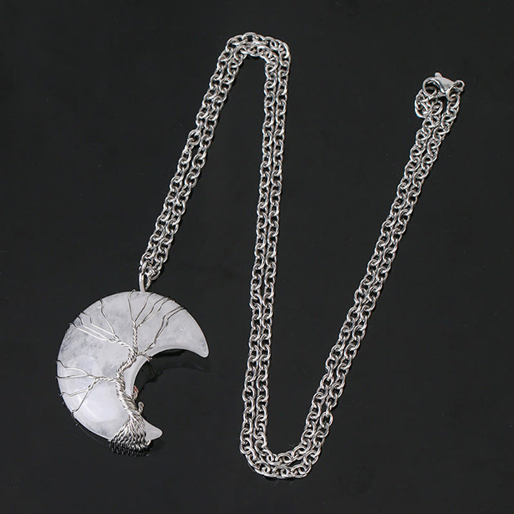 Buddha Stones Natural Quartz Crystal Moon Tree Of Life Healing Energy Necklace Pendant - image 10