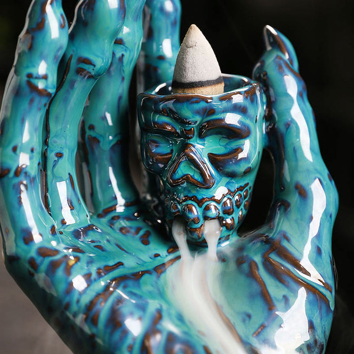Buddha Stones Halloween Ghost Hand Skull Head Ceramic Peace Healing Incense Burner Decoration - image 11
